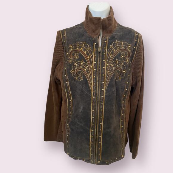 NWT Bob Mackie Wearable Art Suede Leather Sweater Jacket with Detail - Small - Picture 1 of 16